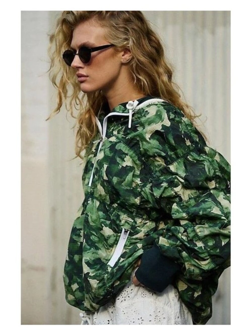 Free People Happy Camper Printed Pullover Jacket Athletic Gorpcore Camo Womens M